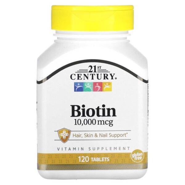 Biotina 10,000 mcg 120 Tabletes 21St Century Importada EUA Original