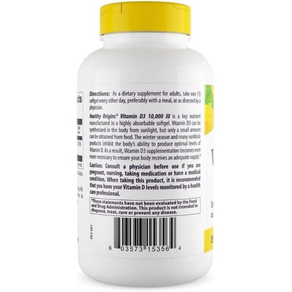 Vitamina D3 10,000 IU 360 Softgels Healthy Origins Importada - Image 3