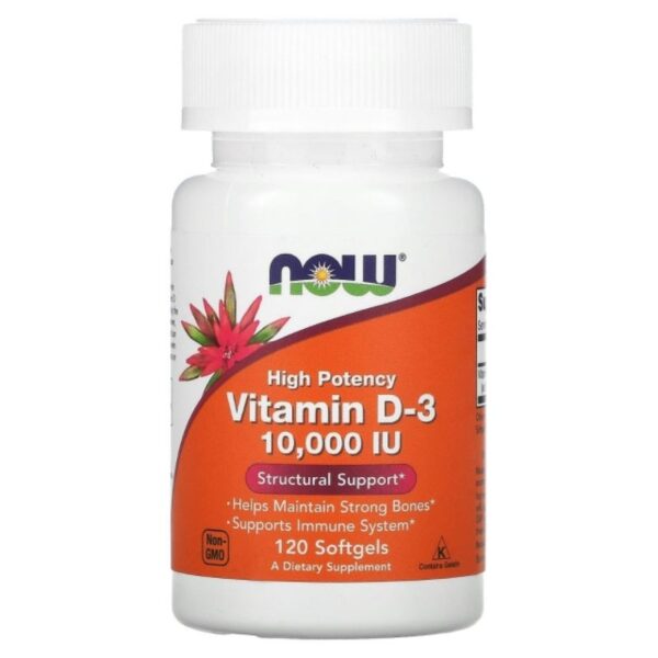 Vitamina D3 10,000 UI 120 Softgels NOW Importada EUA Original